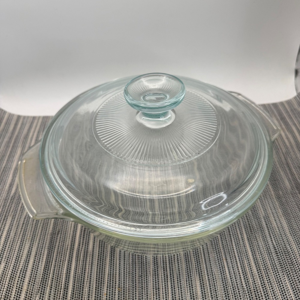 Vintage Fire King 1qt Glass Dish with Pyrex 22 65C 08 Lid Clear Round Casserole